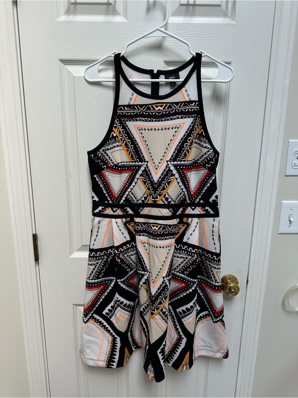 Geometric Print Sleeveless Fit & Flare Dress - Black Multi